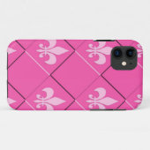 フルーアデリスと正方形ピンクのパターン Case-Mate iPhoneケース (裏面(横))