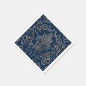 フルーアデリスオーナメントブルーマーブルアンド金ゴールド スタンダードカクテルナプキン (角)