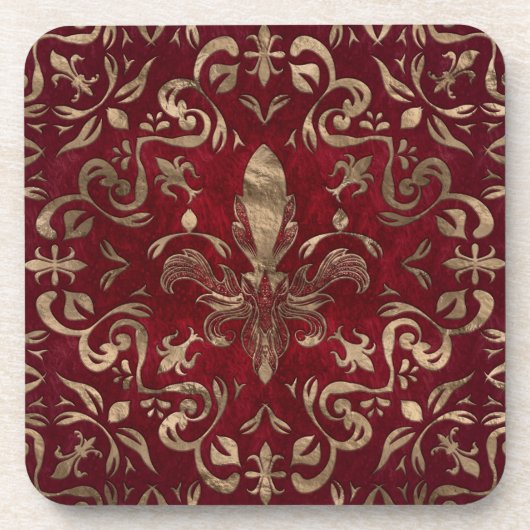 フルーアデリスオーナメント赤と金ゴールド コースター (正面)