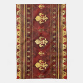 フルーアデリスレッドマーブルアンド金ゴールド キッチンタオル (縦)