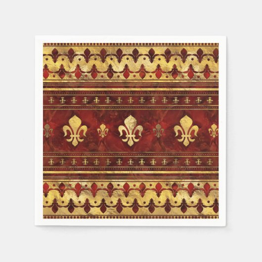 フルーアデリスレッドマーブルアンド金ゴールド スタンダードカクテルナプキン (正面)