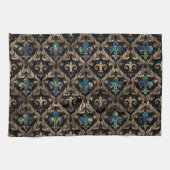 フルーアデリス模様の大理石と金ゴールド キッチンタオル (横)