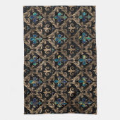 フルーアデリス模様の大理石と金ゴールド キッチンタオル (縦)