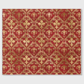 フルーアデリス模様の高級レッド ラッピングペーパー (フラット)