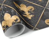 フルーアデリス模様ブラックマーブルアンド金ゴールド ラッピングペーパー (ロールコーナー)