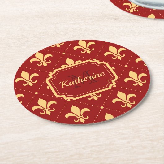 フルーアデリス模様 ラウンドペーパーコースター (アングル)