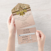 フルーアデリス赤面ピンク金ゴールドグリッターグラム結婚ズ オールインワン招待状 (貼ってはがせる)