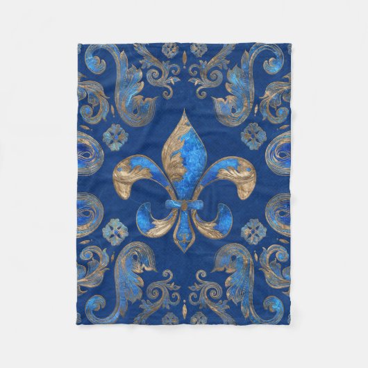 フルーアデリス高級オーナメント – 青大理石 フリースブランケット (正面)