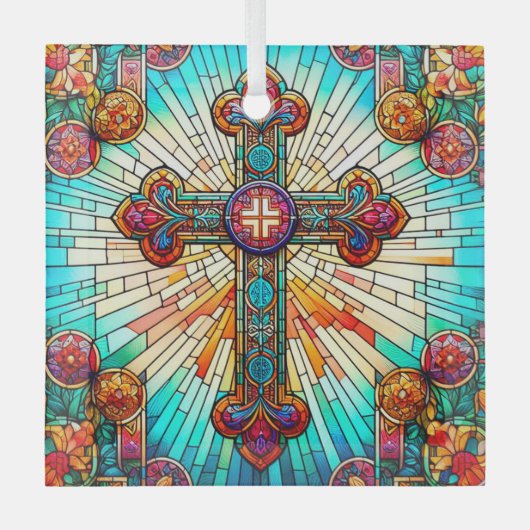 フルーアデリス・サンキャッチャーのステンドグラスデザイン ガラスオーナメント (正面)