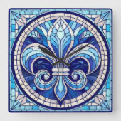 フルーアデリス – ステンドグラスのモザイクアート スクエア壁時計 (正面)