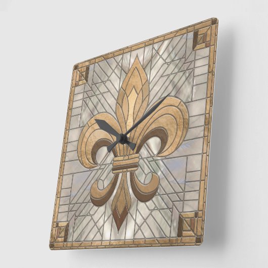 フルーアデリス – ステンドグラスのモザイクアート スクエア壁時計 (傾斜)