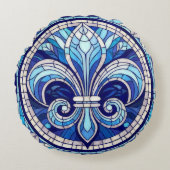 フルーアデリス – ステンドグラスのモザイクアート ラウンドクッション (正面)