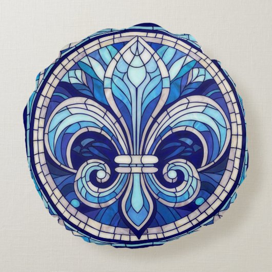 フルーアデリス – ステンドグラスのモザイクアート ラウンドクッション (裏面)