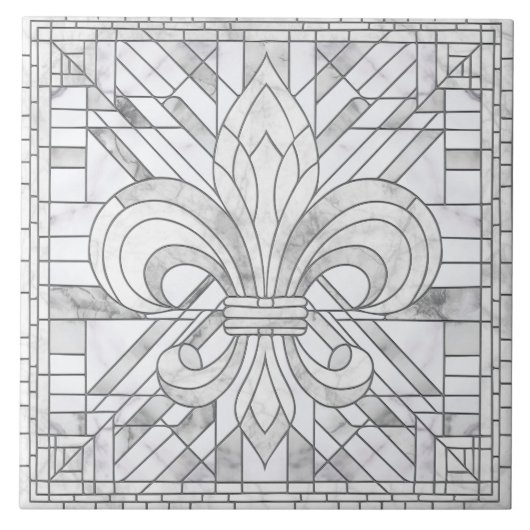 フルーアデリス – ホワイト大理石モザイクアート タイル (正面)