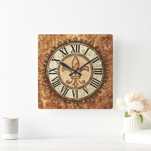 フルーアデリス |ローマ数字アンティーク背景 スクエア壁時計 (ホーム)