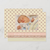 フルーアピンク/ローズブラウン・出産のお知らせ 案内ポストカード (正面/裏面)