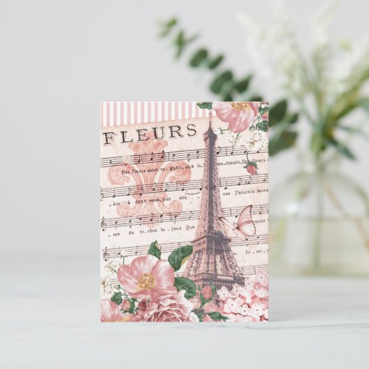 フルーアフランスのエッフェルタワーコラージピンクピンク ポストカード (スタンド正面)