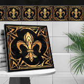 フルーア – デリス – アールヌーボー – 黒大理石と金ゴールド タイル