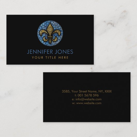 フルーア-デリス-ドットアートブルー大理石と金ゴールド 名刺 (正面/裏面)