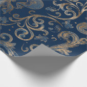 フルーア·デ·リス·オーナメント·ブルー·マーブル·アンド·金ゴールド ラッピングペーパー (角)