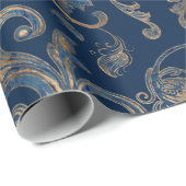 フルーア·デ·リス·オーナメント·ブルー·マーブル·アンド·金ゴールド ラッピングペーパー (ロールコーナー)