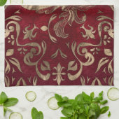 フルーア·デ·リス·オーナメント·レッドと金ゴールド キッチンタオル (折り畳み)