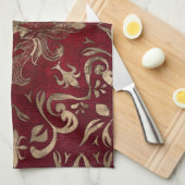 フルーア·デ·リス·オーナメント·レッドと金ゴールド キッチンタオル (四つ折り)