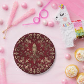 フルーア·デ·リス·オーナメント·レッドと金ゴールド ペーパープレート (パーティー)