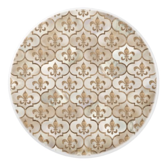 フルーア·デ·リス·パターンの真珠と金ゴールド セラミックノブ (正面)