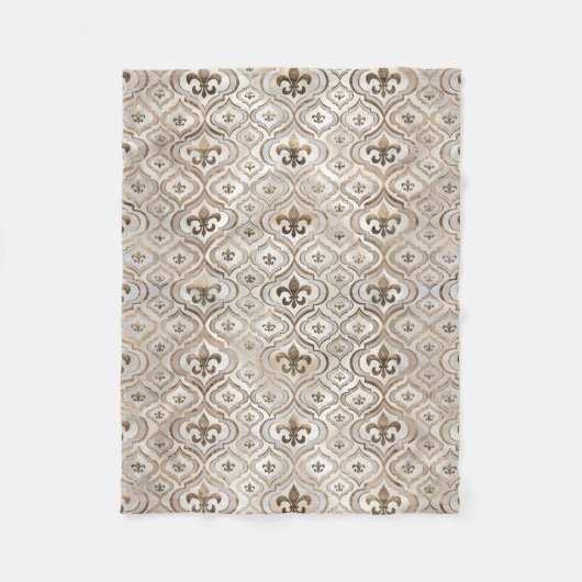 フルーア·デ·リス·パターンの真珠と金ゴールド フリースブランケット (正面)