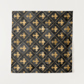 フルーア・デ・リス・パターン黒大理石と金ゴールド タペストリー (正面(横))