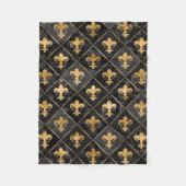 フルーア・デ・リス・パターン黒大理石と金ゴールド フリースブランケット (正面)