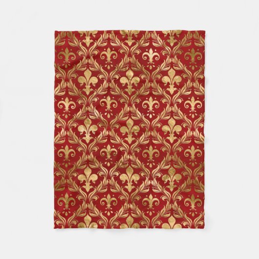 フルーア・デ・リス・パターン・ラグジュアリー・レッド フリースブランケット (正面)