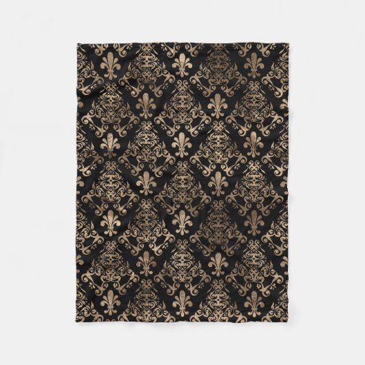 フルーア·デ·リス·パターン·金ゴールド（黒） フリースブランケット (正面)