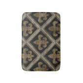 フルーア·デ·リス·モザイク·タイル·パターン黒と金ゴールド バスマット (正面縦)