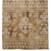 フルーア·デ·リス·ラグジュアリー·パール·アンド·金ゴールドオーナメント シャワーカーテン (正面)