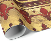フルーア·デ·リス·レッド·マーブル·アンド·金ゴールド ラッピングペーパー (ロールコーナー)