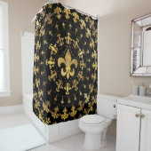 フルーア·デ·リス-円形オーナメント-金ゴールドと黒 シャワーカーテン (インサイチュ)