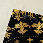 フルーア·デ·リス-円形オーナメント-金ゴールドと黒 ビーチタオル (インサイチュ)