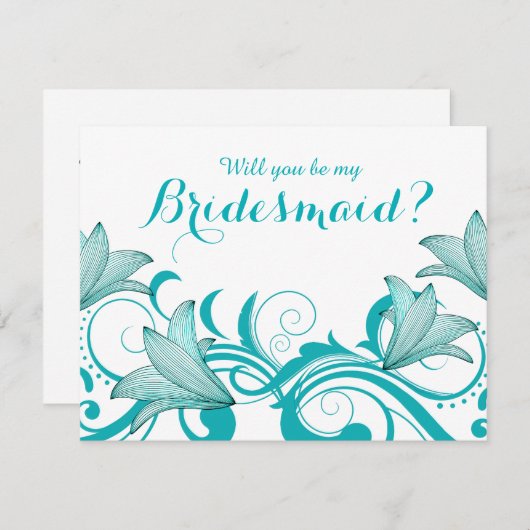 フルーア・ド・リリカ私の花嫁になってくれるか？ |ティール（緑がかった色） 招待状 (正面/裏面)