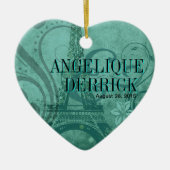 フルーアdeパリエッフェル塔の結婚式のティール(緑がかった色) セラミックオーナメント (正面)