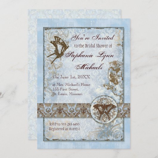 フルーアdi Lysダマスクvs2 -ブライダルシャワーの招待 招待状 (正面/裏面)