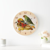 フルーツおよびナットを持つピグミーのオウム ラージ壁時計 (ホーム)