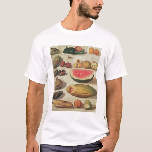 フルーツおよびヒキガエルが付いている静物画 Tシャツ (正面)