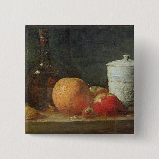 フルーツおよびワイン・ボトルが付いている静物画 缶バッジ (正面)