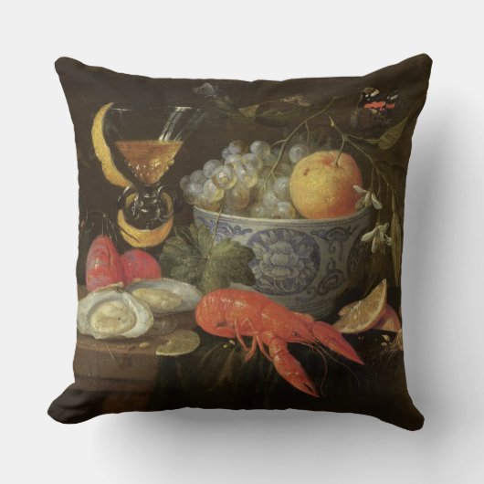 フルーツおよび貝1653年が付いている静物画(油 クッション (正面)