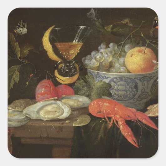フルーツおよび貝1653年が付いている静物画(油 スクエアシール (正面)