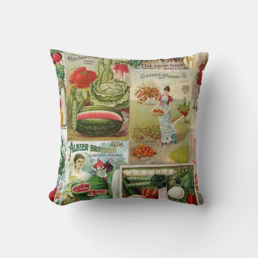 フルーツおよび野菜の種カタログのコラージュ クッション (正面)