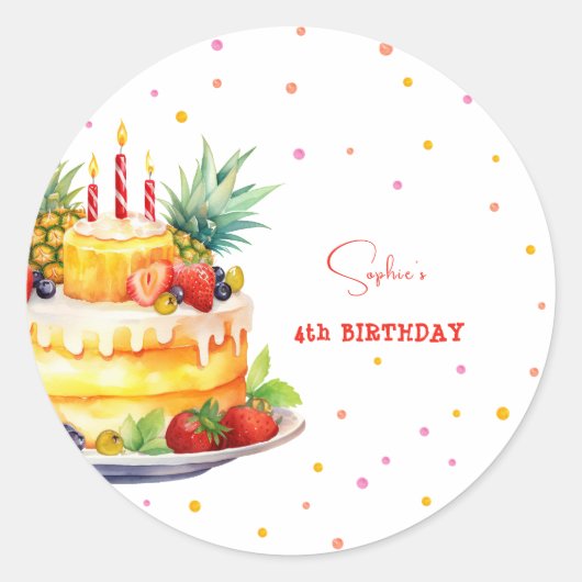 フルーツお誕生日ケーキ誕生日 ラウンドシール (正面)