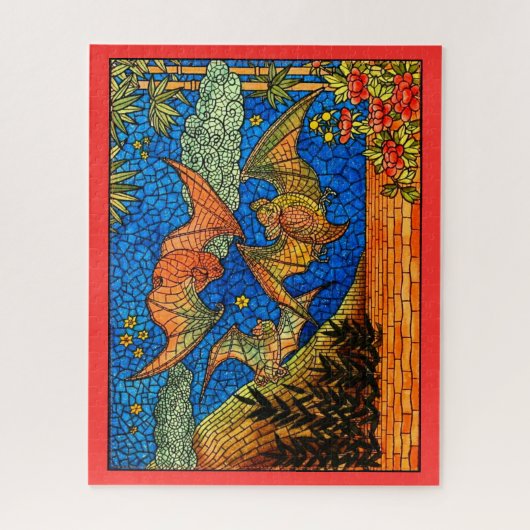 フルーツこうもりヴィンテージステンドグラスのモザイクの外観 ジグソーパズル (縦)